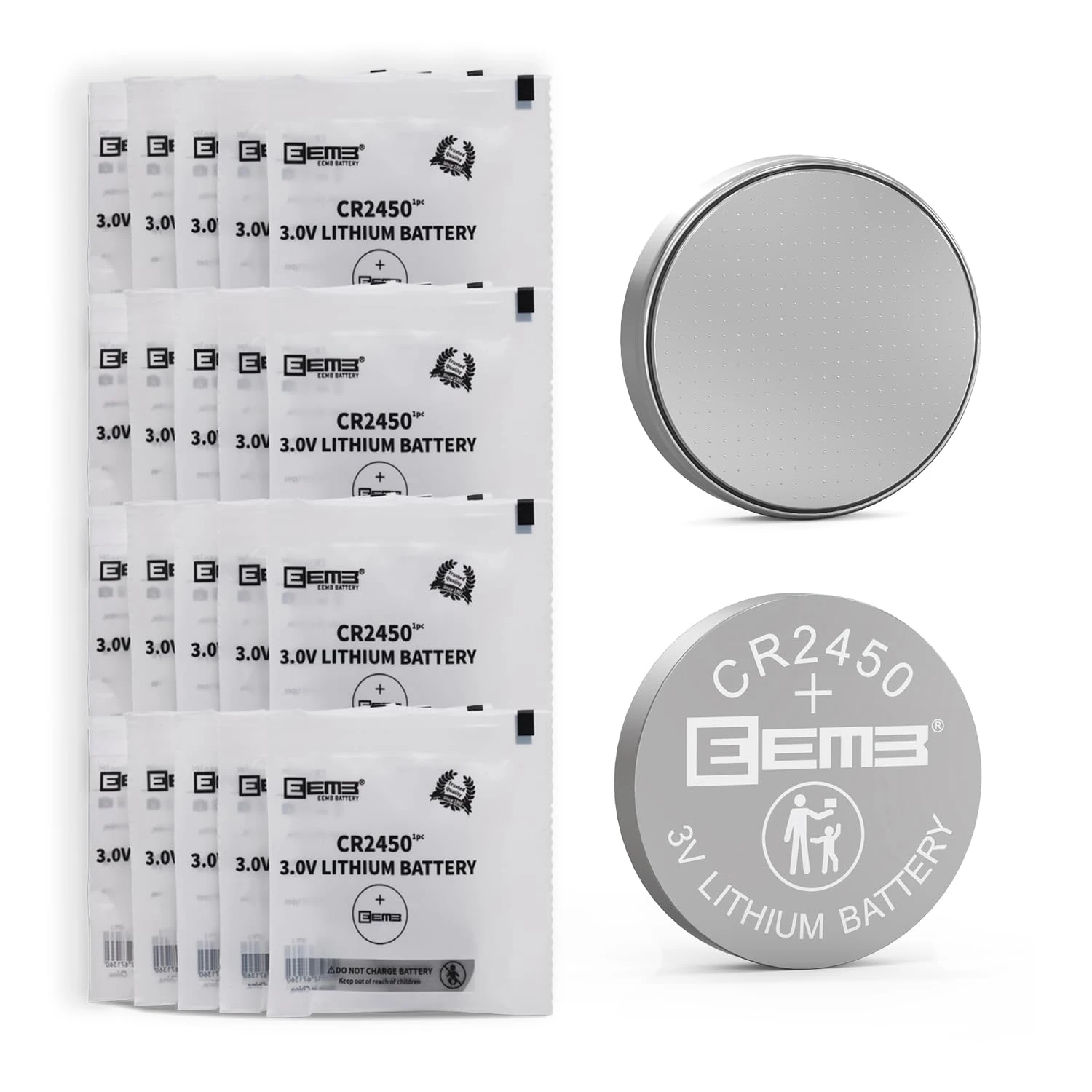 EEMB 20 PACK 2450 CR2450 Coin Button Cell 3V 3 Volt Lithium Batteries Battery Child Resistance Safety Package