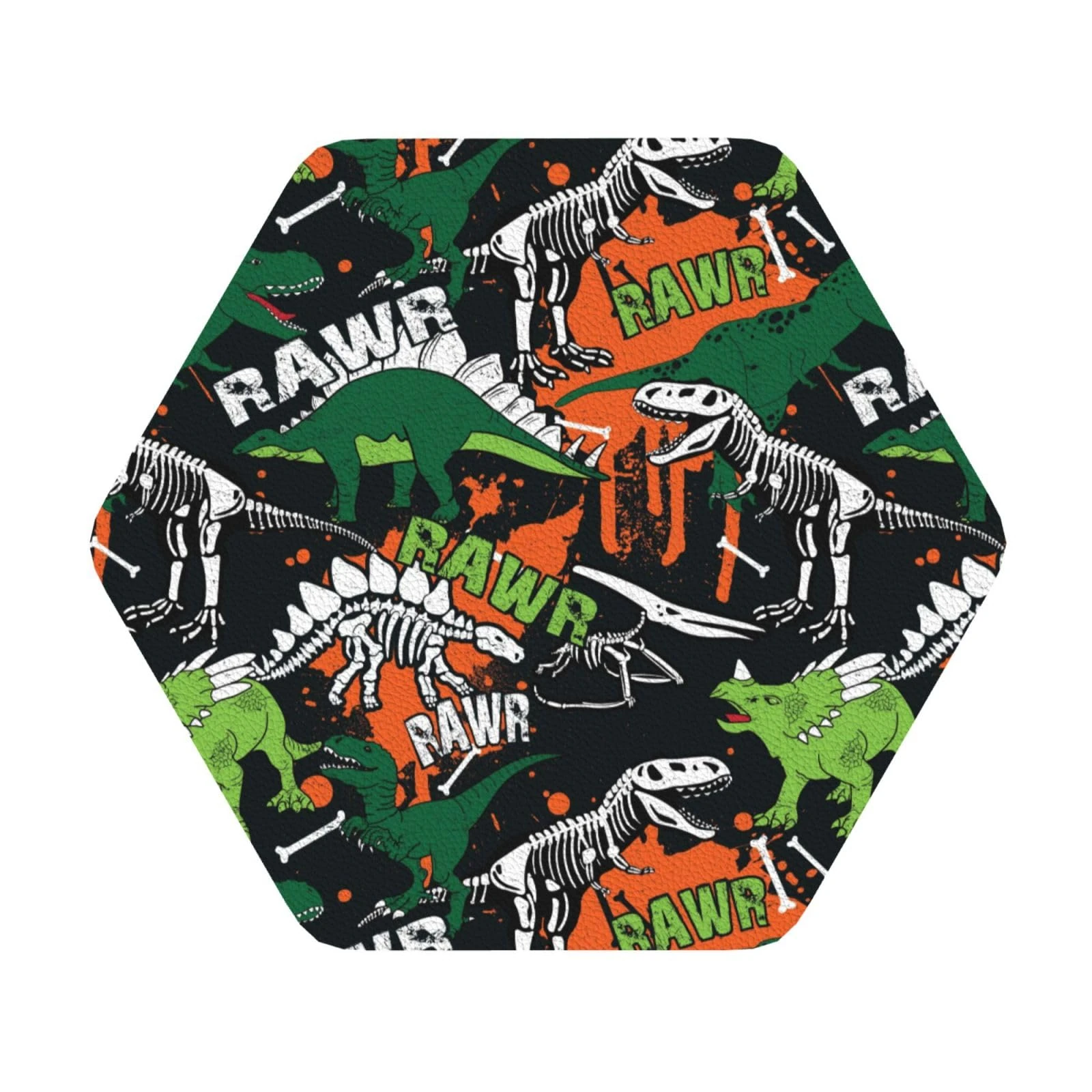 Pevtufa Dinosaur Skeleton Leather Coasters for Drinks Sets 4 Pcs Drink Table Cup Coasters for Living Room Kitchen Bar Coffee Decor