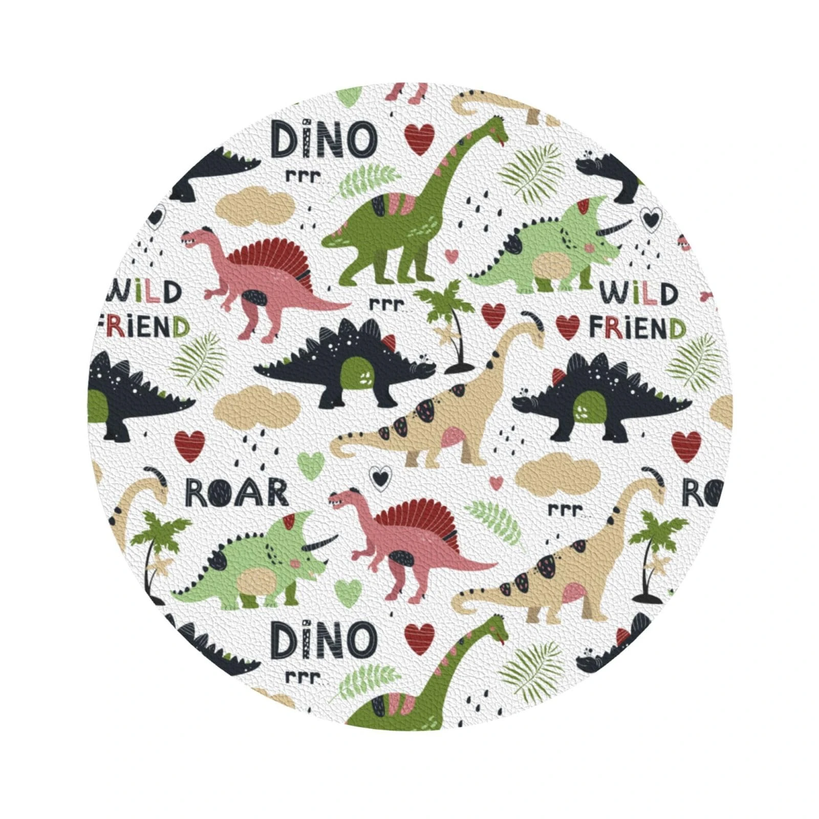 Pevtufa Cute Dinosaurs Leather Coasters for Drinks Sets 4 Pcs Drink Table Cup Coasters for Living Room Kitchen Bar Coffee Decor
