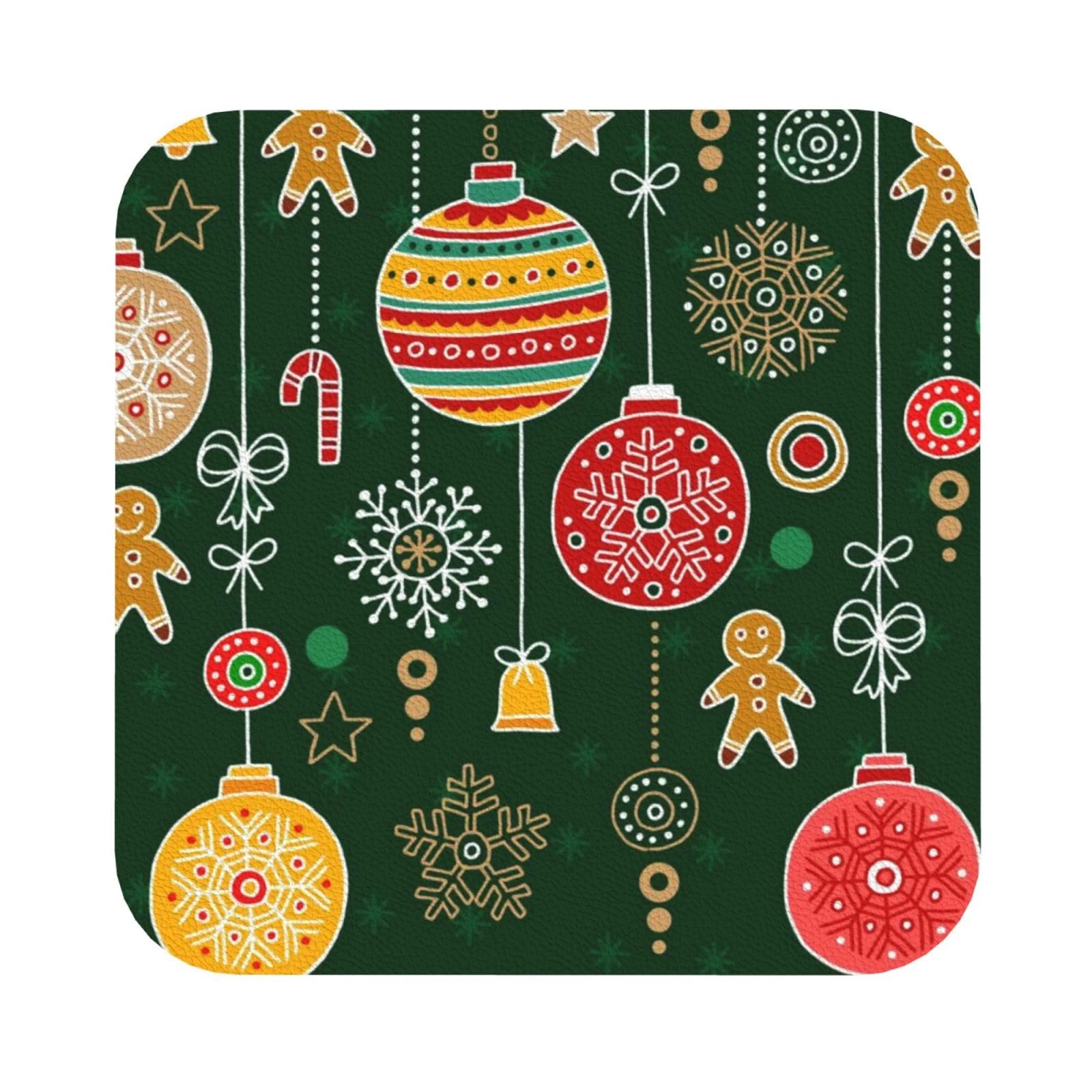 Pevtufa Christmas Leather Coasters for Drinks Sets 4 Pcs Drink Table Cup Coasters for Living Room Kitchen Bar Coffee Decor