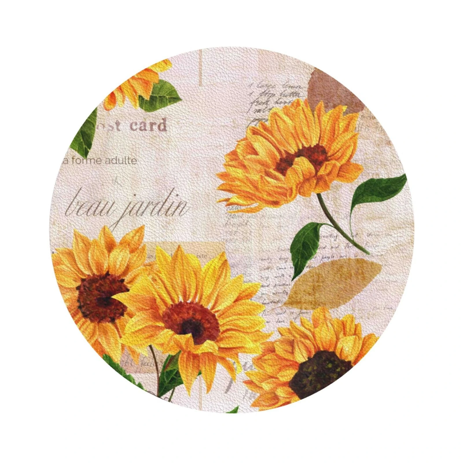 Pevtufa Sunflower Leather Coasters for Drinks Sets 4 Pcs Drink Table Cup Coasters for Living Room Kitchen Bar Coffee Decor