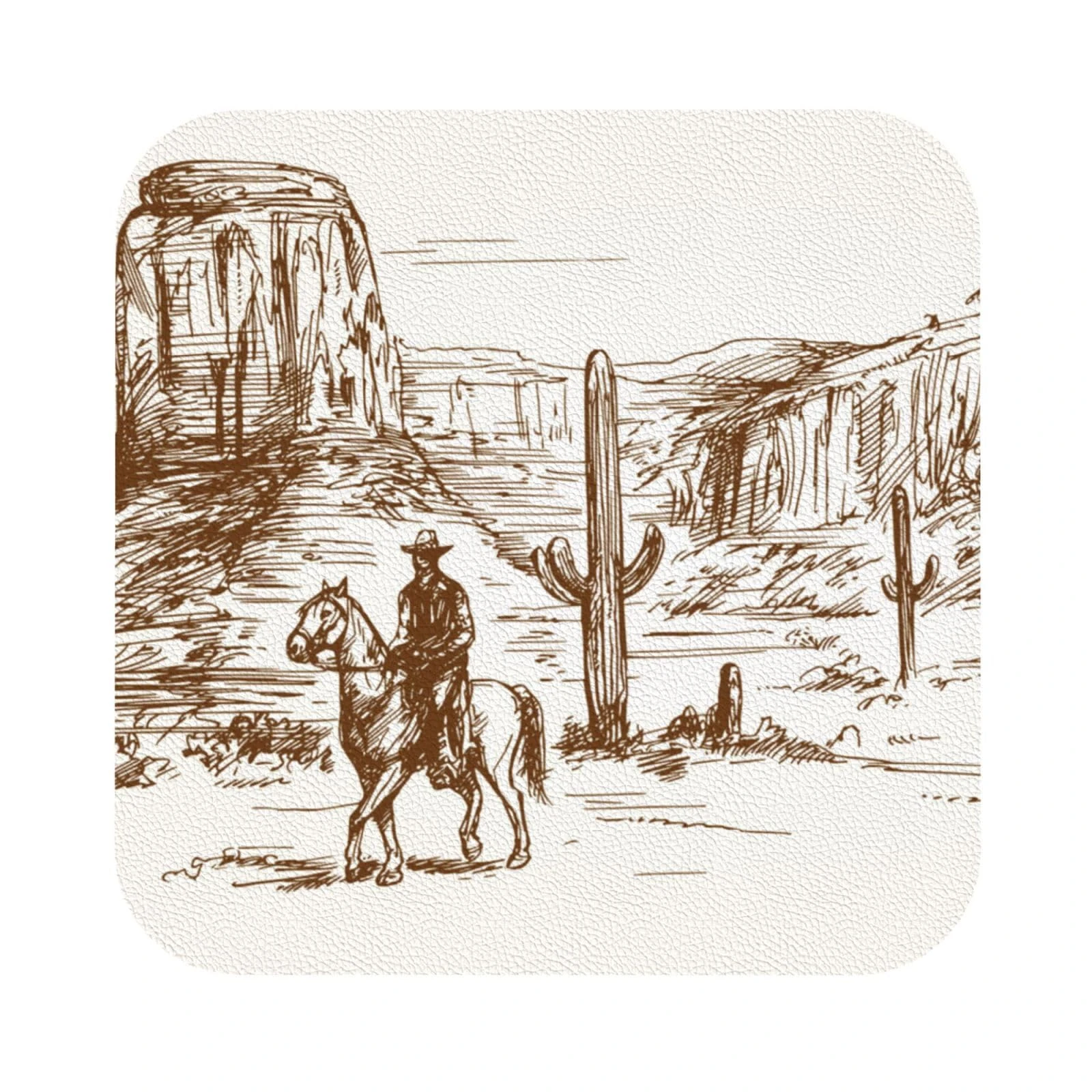 Pevtufa Western Desert Cowboys Leather Coasters for Drinks Sets 4 Pcs Drink Table Cup Coasters for Living Room Kitchen Bar Coffee Decor