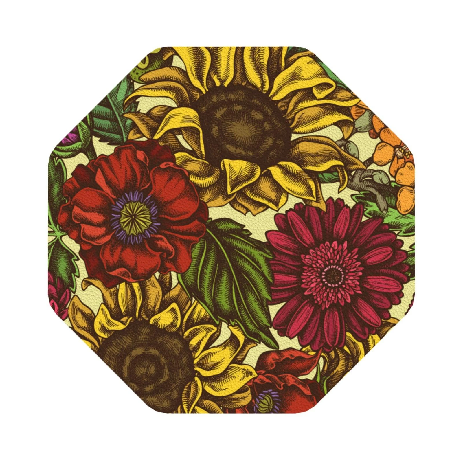 Pevtufa Sunflower Leather Coasters for Drinks Sets 4 Pcs Drink Table Cup Coasters for Living Room Kitchen Bar Coffee Decor