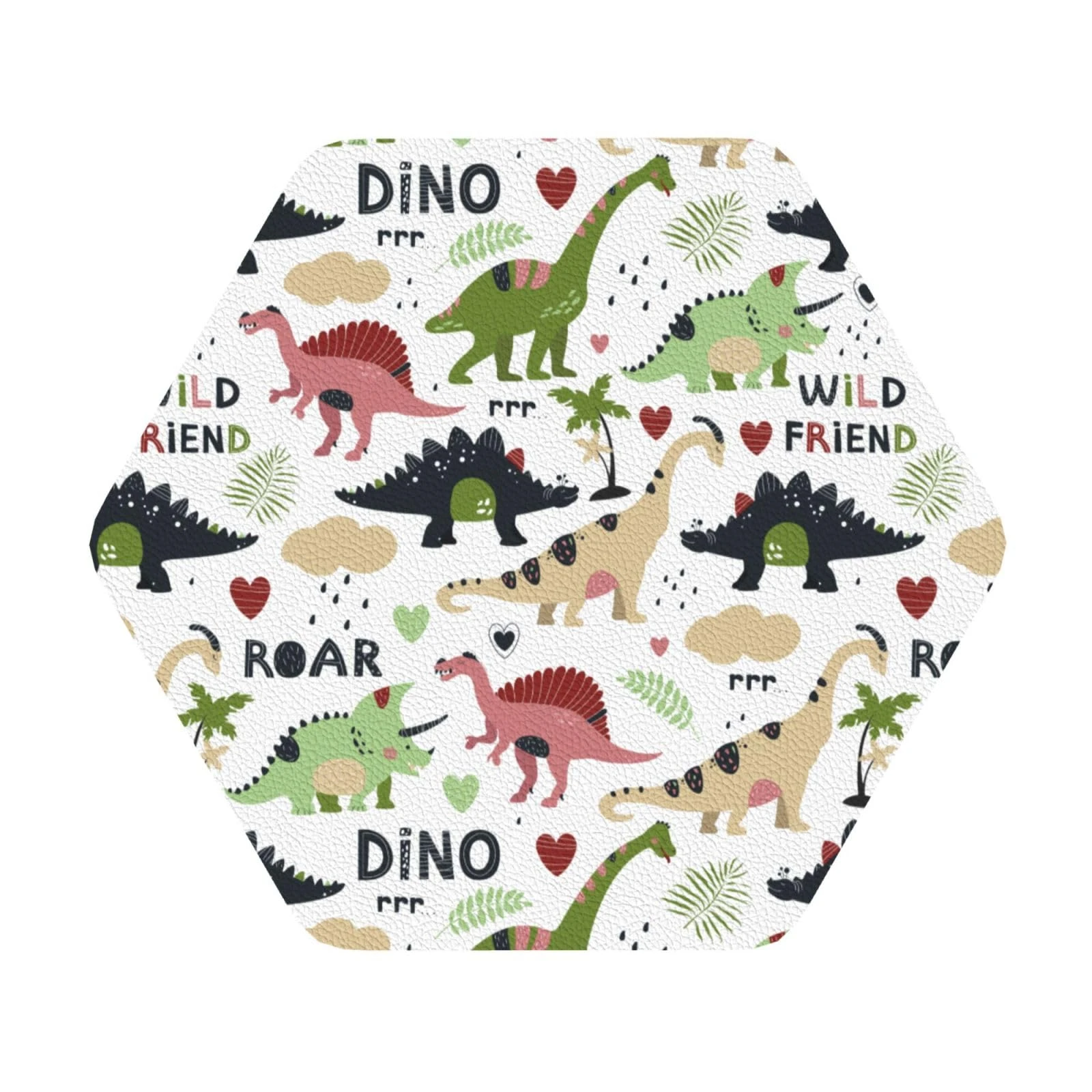Pevtufa Cute Dinosaurs Leather Coasters for Drinks Sets 4 Pcs Drink Table Cup Coasters for Living Room Kitchen Bar Coffee Decor