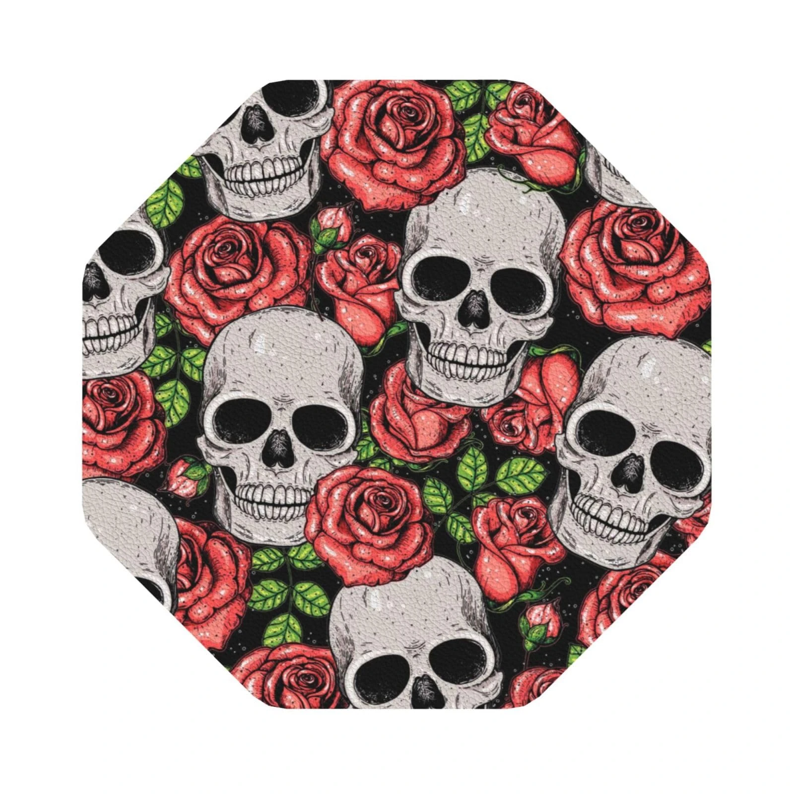 Pevtufa Skull and Roses Leather Coasters for Drinks Sets 4 Pcs Drink Table Cup Coasters for Living Room Kitchen Bar Coffee Decor