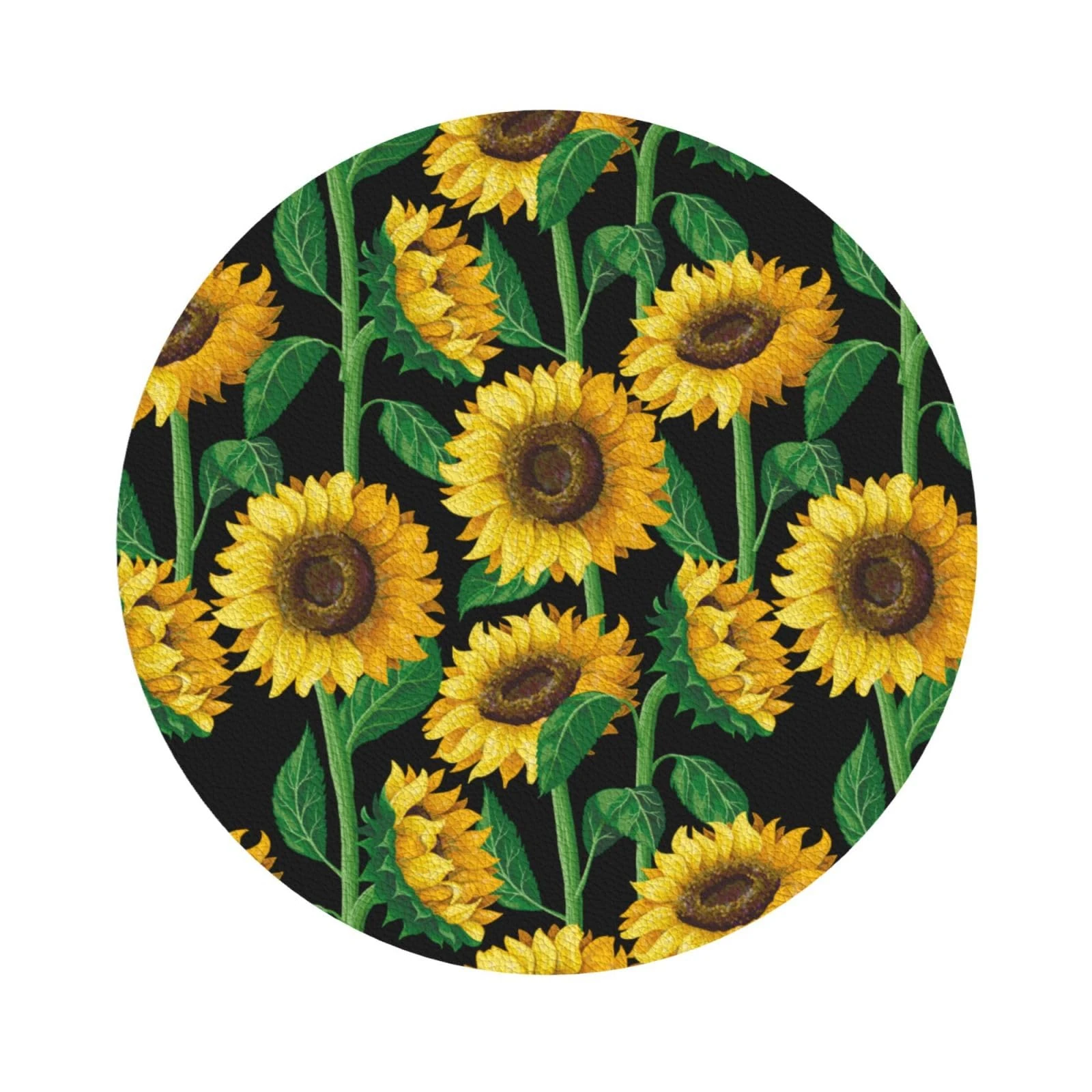 Pevtufa Sunflower Leather Coasters for Drinks Sets 4 Pcs Drink Table Cup Coasters for Living Room Kitchen Bar Coffee Decor