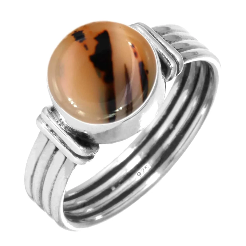 Jeweloporium Multicolor Montana Agate Silver Ring Size Z, 925 Sterling Silver Ring for Women, Natural Round Stone Boho Jewellery