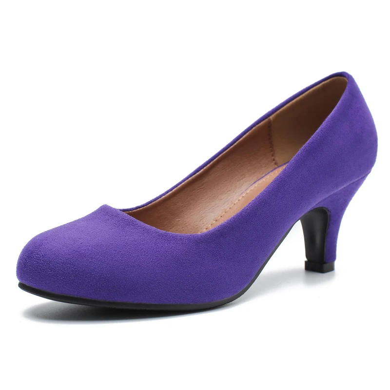 Women's Classic Round Toe Pump Kitten Low Heel Shoes, Suede Purple, 5.5 UK
