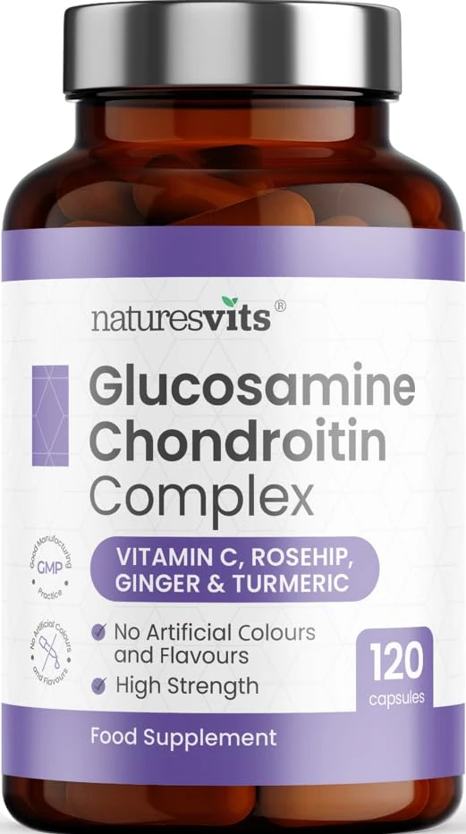 NaturesVits Glucosamine Sulphate and Chondroitin High Strength Supplement, 120 Capsules - with Turmeric and Vitamin C Complex - Arthritis and Joint Care for Women and Men to Assist with Pain Relief