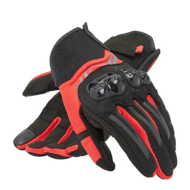 Dainese - Mig 3 Air Gloves, Summer Motorcycle Gloves, Ventilated Fabric, Knuckle Protectors, Touch Screen, Men, Black/Lava Red, XXL