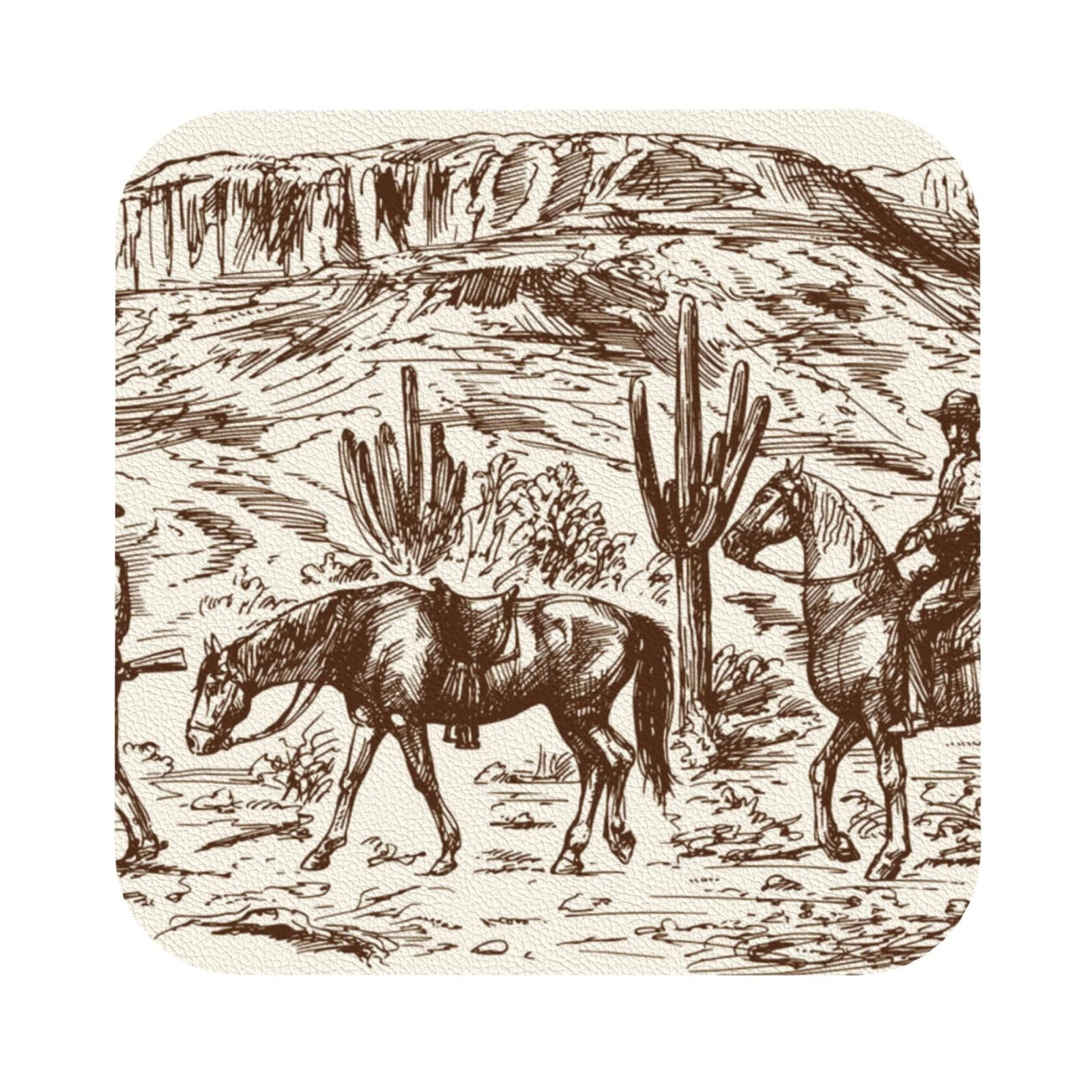 Pevtufa Western Desert Cowboys Leather Coasters for Drinks Sets 4 Pcs Drink Table Cup Coasters for Living Room Kitchen Bar Coffee Decor
