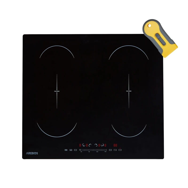 Arebos induction hob | 7200 W | 4 hobs with 2 double flex zones | 59 cm | self-sufficient | with Sensor Touch, timer, childproof lock, overheating protection, auto shut-off
