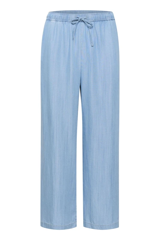 Part Two Women's Womens Culotte Pants Cropped Length Wide Legs Drawstring Waist Trousers, Medium Blue Denim,