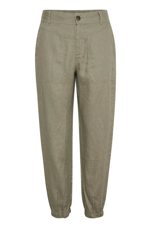 Part Two Women's Women's Casual Pants Midrise Waist Tapered Legs Elastic Cuffs Trousers, Vetiver,