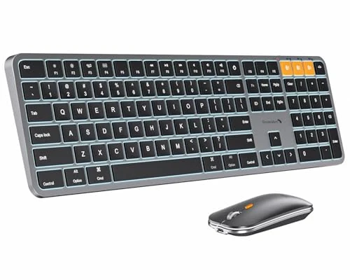 ProtoArc KM100-A Wireless Keyboard & Mouse - Backlit, Rechargeable Gray