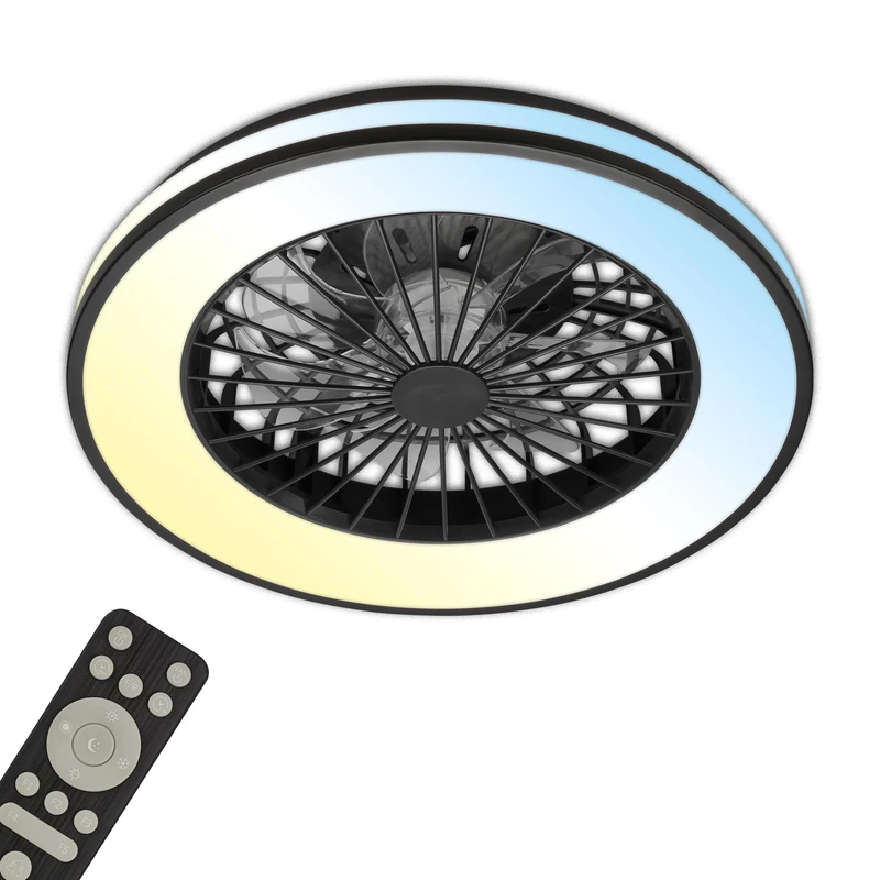 Briloner - CCT Ceiling Fan with 5-Speed Lighting, Remote Control, dimmer, Living Room lamp, Ceiling lamp with Fan, 48.5x14.5cm (DxH), Black