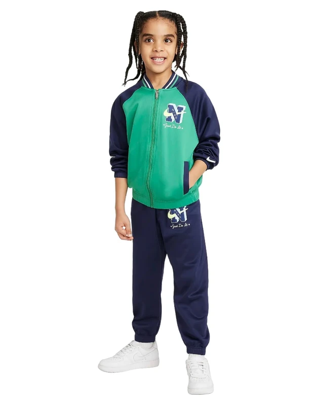 Nike B NSW Next Gen Tricot Set, Complete Tracksuit with Hoodie, Kangaroo Pockets, Trousers with Elasticated Waistband, U90 Logo, 3-4 Years Kids, Green/Blue