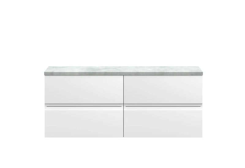 Hudson Reed URB104LBG2 Urban Modern Bathroom Wall Hung 4 Soft Close Drawer Vanity Unit and Bellato Grey Laminate Worktop, 1200mm, Satin White