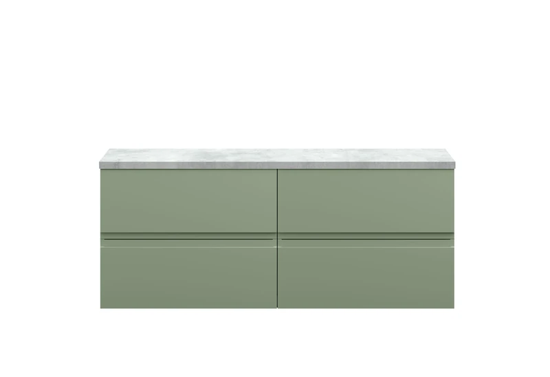 Hudson Reed URB804LBG2 Urban Modern Bathroom Wall Hung 4 Soft Close Drawer Vanity Unit and Bellato Grey Laminate Worktop, 1200mm, Satin Green - Image 1