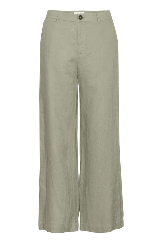 Part Two Women's Women's Trousers Wide Legs High-Waisted Full-Length Zip and Button Trousers, Vetiver,