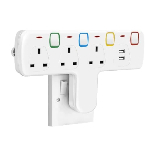 Mscien Plug Extension Socket, 3 Way Plug Adapter with USB, Multi Plug Extension with Individual Switches,Turn 1 into 5 Socket Extender without Cable¡
