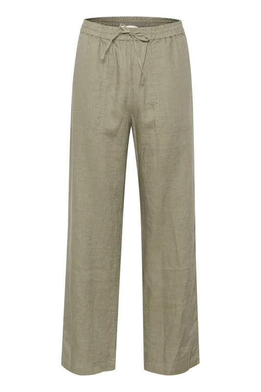 Part Two Women's Women's Pants High-Waisted Regular Fit Wide Legs Drawstring Waistband Trousers, Vetiver,
