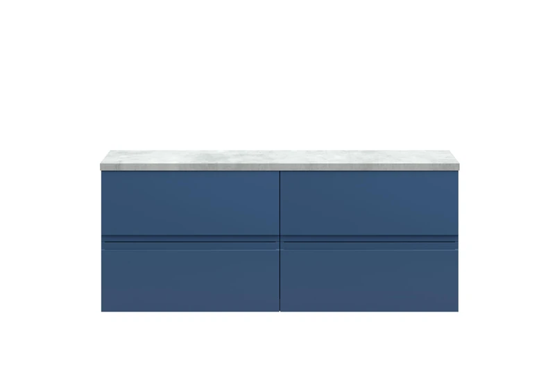 Hudson Reed URB304LBG2 Urban Modern Bathroom Wall Hung 4 Soft Close Drawer Vanity Unit and Bellato Grey Laminate Worktop, 1200mm, Satin Blue