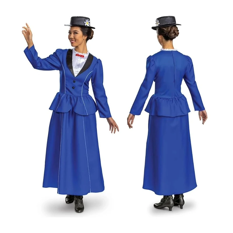 Disguise Disney Mary Poppins Costume for Adults, Official Disney License Fancy Dress Up for Adults, Ideal for Mary Poppins fans, Includes Long Blue Coat Design with Detailed Hat, Size 8-10