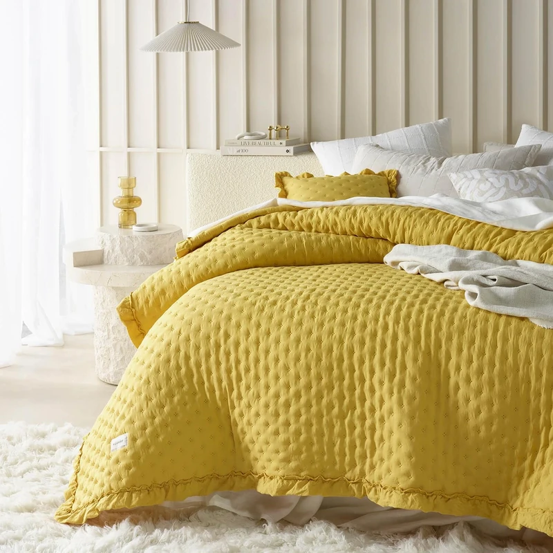 ROOM99 Molly Elegant Mustard Bedspread 240 x 260 cm - Quilted Bed Throw or Sofa Throw - Ideal for Widest Beds