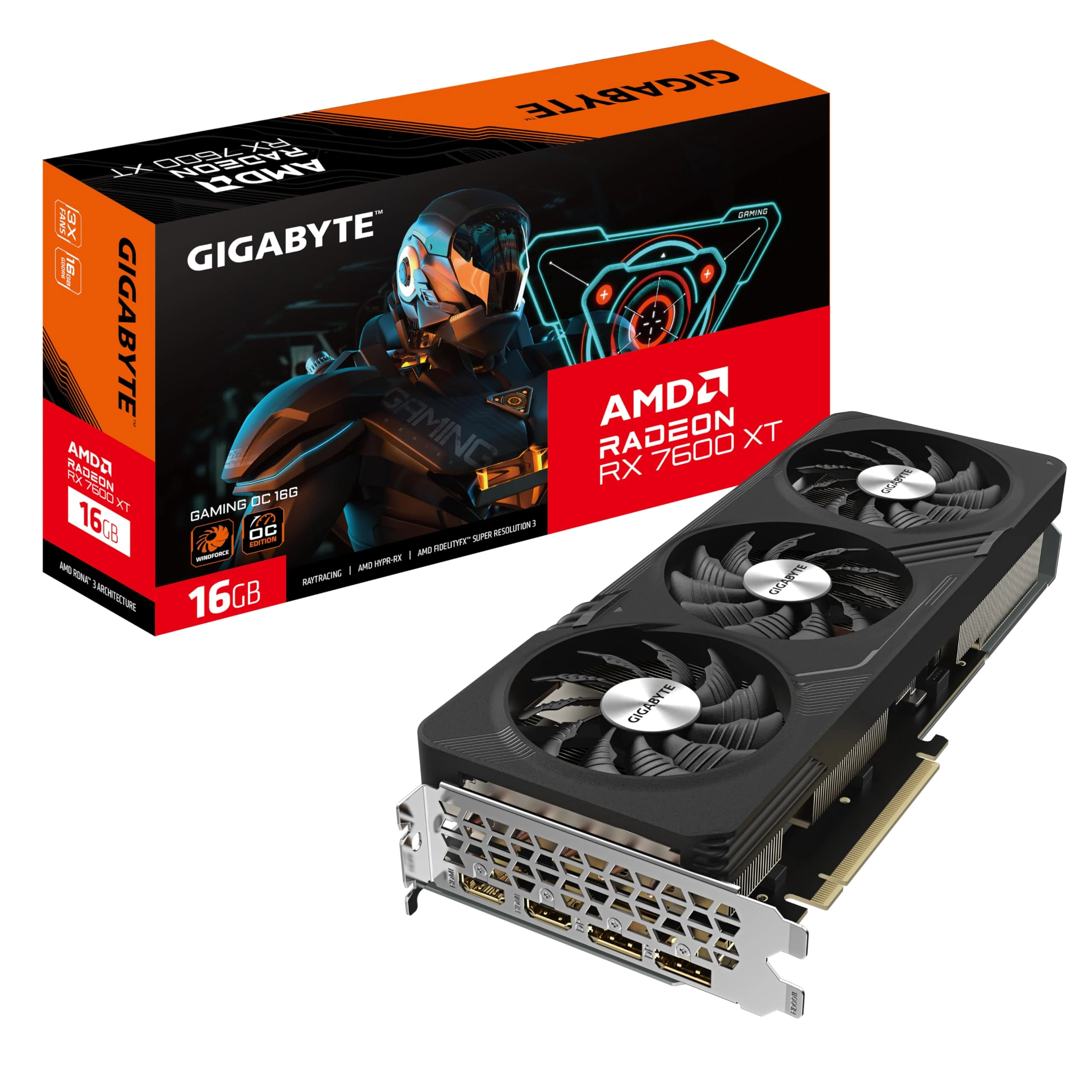 Gigabyte Radeon RX 7600 XT GAMING OC 16GB Graphics Card - 2810 MHz Core, 16GB GDDR6 18000MHz 128-bit Memory, PCI-E 4.0, 2x DP 1.4, 2x HDMI 2.1a, RDNA architecture, RGB fusion, GV-R76XTGAMING OC-16GD