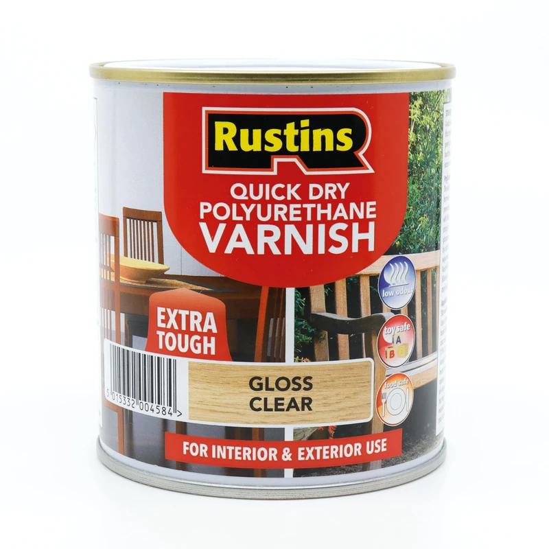 Rustins Quick Dry Poly Varnish Gloss Clear 2,5ltr -Tough, Water-Based Clear Finish in Gloss, Matt or Satin; Durable Protection for Interior Wood, Furniture and Floors