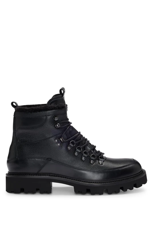 BOSS Mens Julyo Halb Fluffy-lining boots in grained leather Size 11