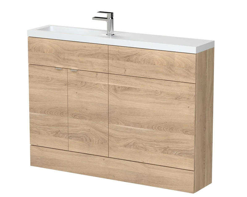Hudson Reed CBI3008 Fusion Modern Bathroom Floor Standing Vanity Basin and WC Compact Combination Unit, 1200mm, Bleached Oak