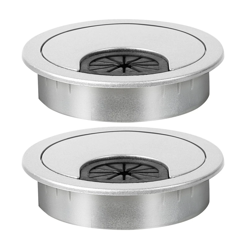 Dawenur 2 Pcs Desk Grommet 60mm Desk Cable Hole Silver Plastic Worktop Cable Tidy Hole for Office Computer Desk Wires
