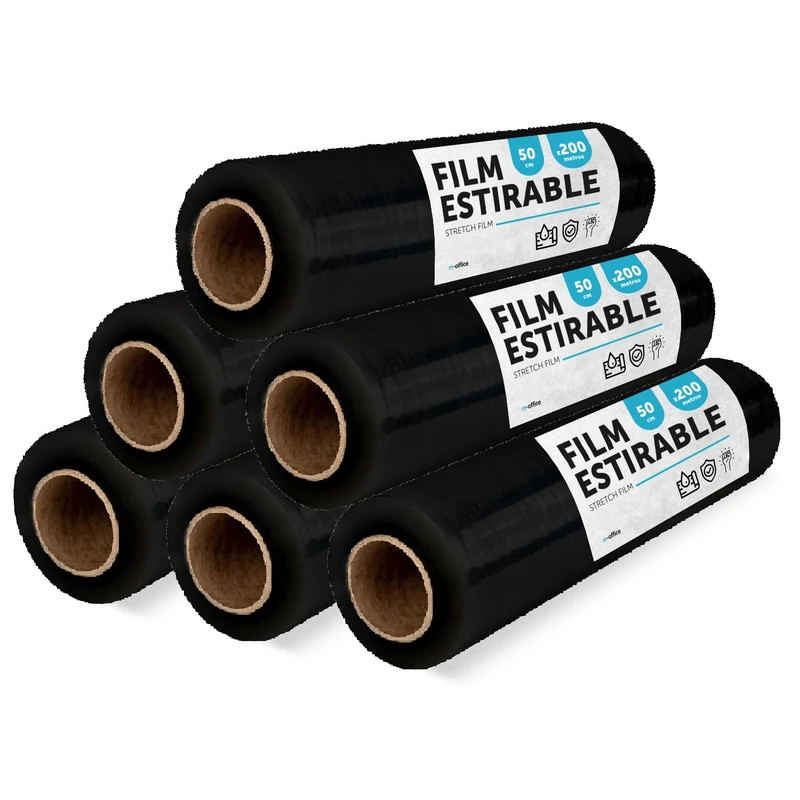 Black Film for Packaging, Coverall, Black Film for Packaging of Moving Boxes, Protecting Furniture and Shipping, Measures 50 cm x 200 m Stretchable · m-office (Black, 6 Units)