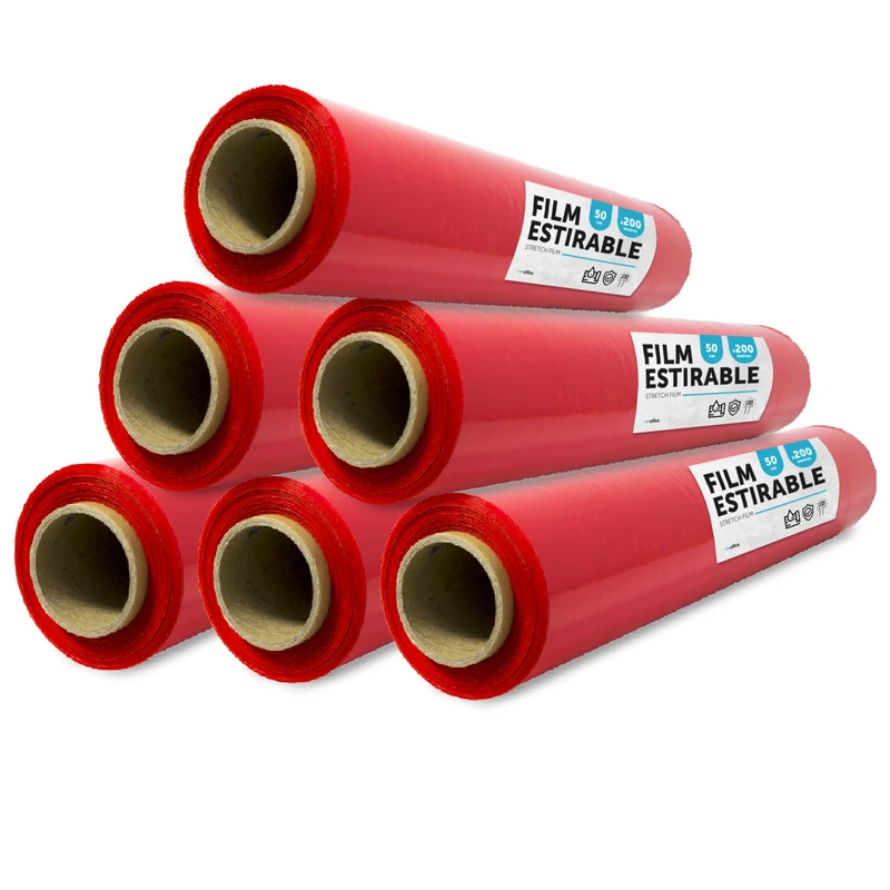 Red Film for Packaging, Covered Plastic, Red Film for Packaging of Moving Boxes, Protecting Furniture and Shipping, Measures 50 cm x 200 m Stretchable · m-office (Red, 6 Units)