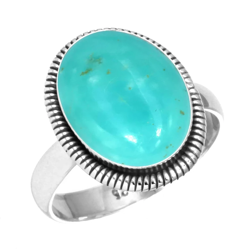 Jeweloporium Sky Blue Smithsonite Silver Ring Size V 1/2, 925 Sterling Silver Ring for Women, Real Oval Gemstone Boho Jewellery