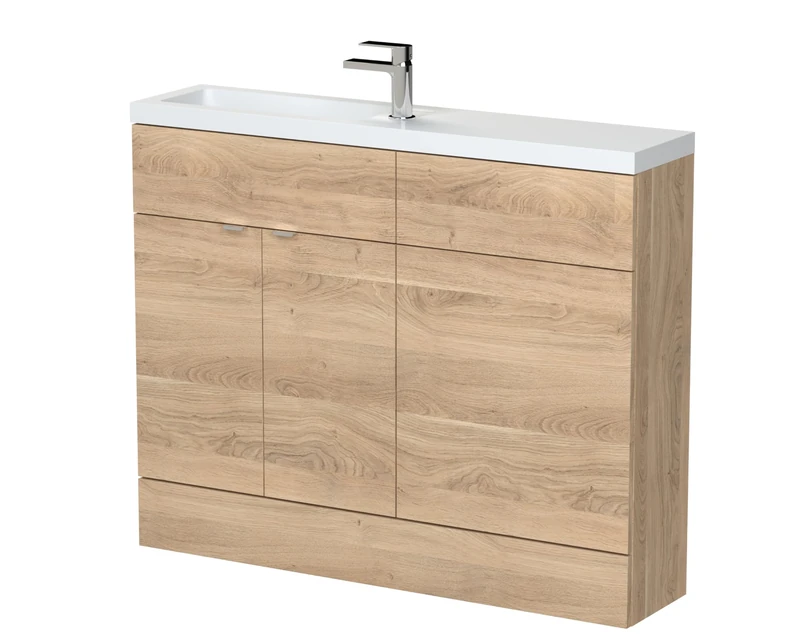 Hudson Reed CBI3001 Fusion Modern Bathroom Floor Standing Vanity Basin and WC Compact Combination Unit, 1100mm, Bleached Oak