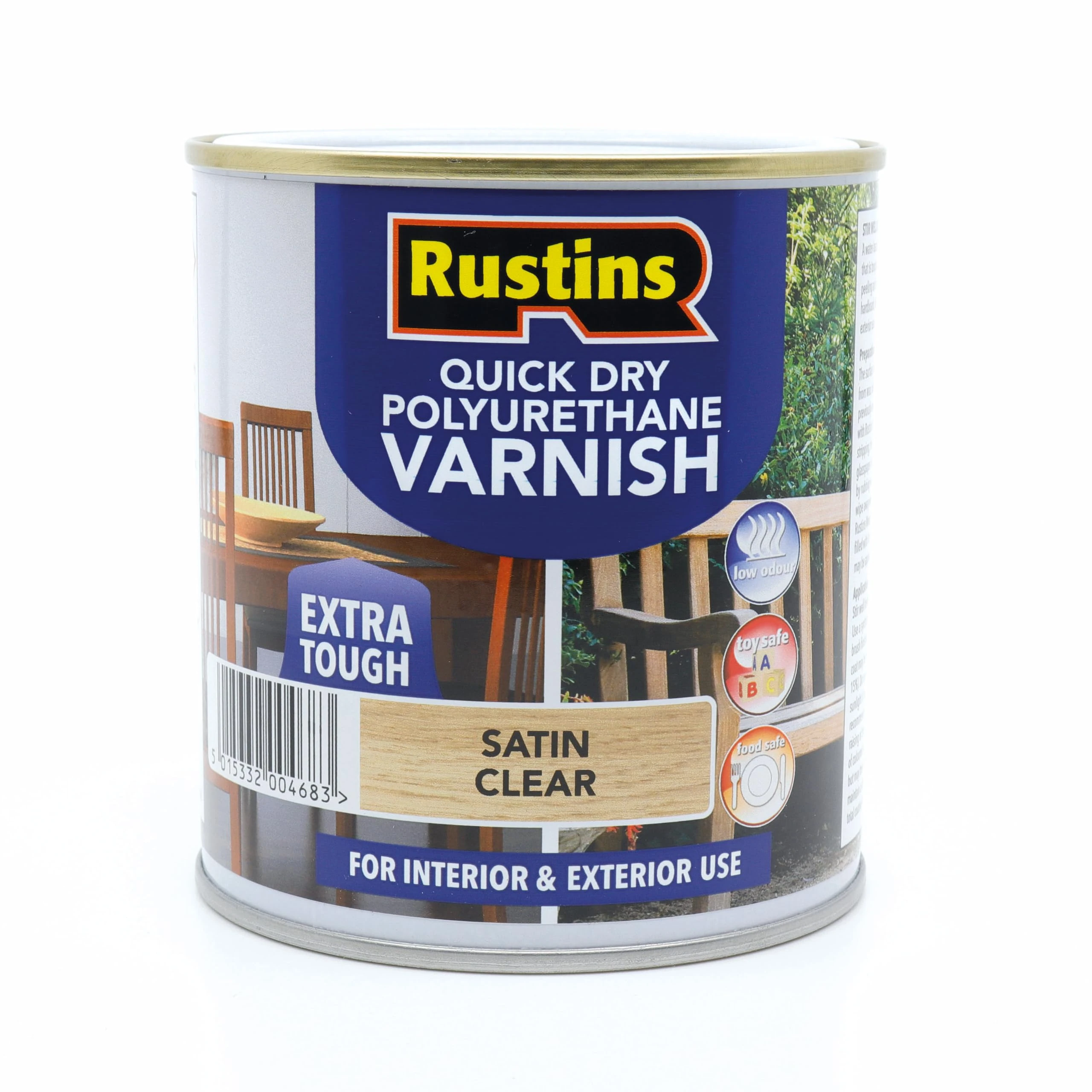 RustinsQuick Dry Poly Varnish Satin Clear 500ml -Tough, Water-Based Clear Finish in Gloss, Matt or Satin; Durable Protection for Interior Wood, Furniture and Floors