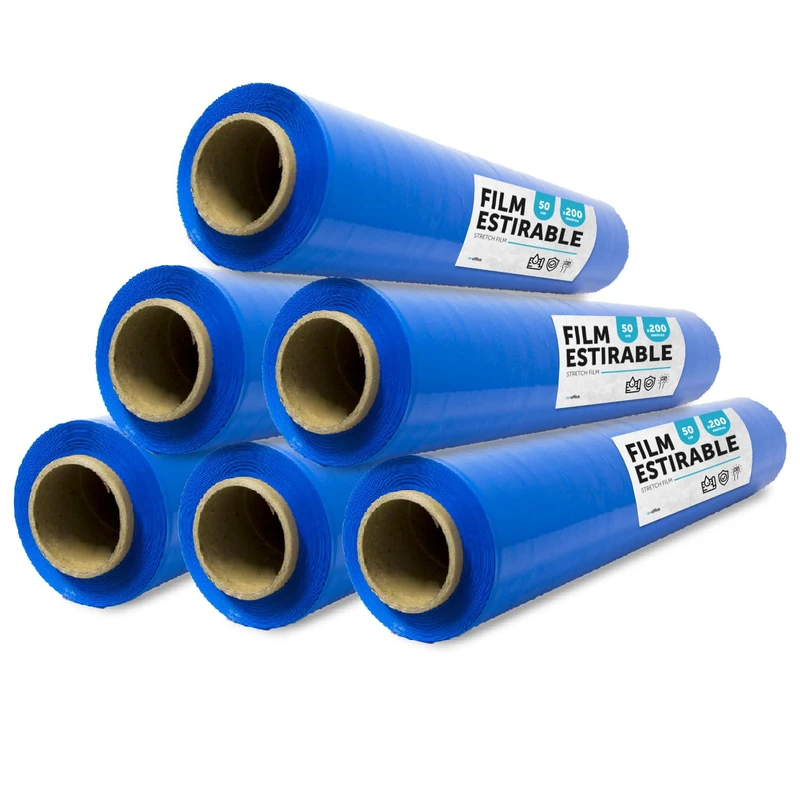Blue Film for Packaging, Covered Plastic, Blue Film for Packaging of Moving Boxes, Protecting Furniture and Shipping, Measures 50 cm x 200 m Stretchable · m-office (Blue, 6 Units)