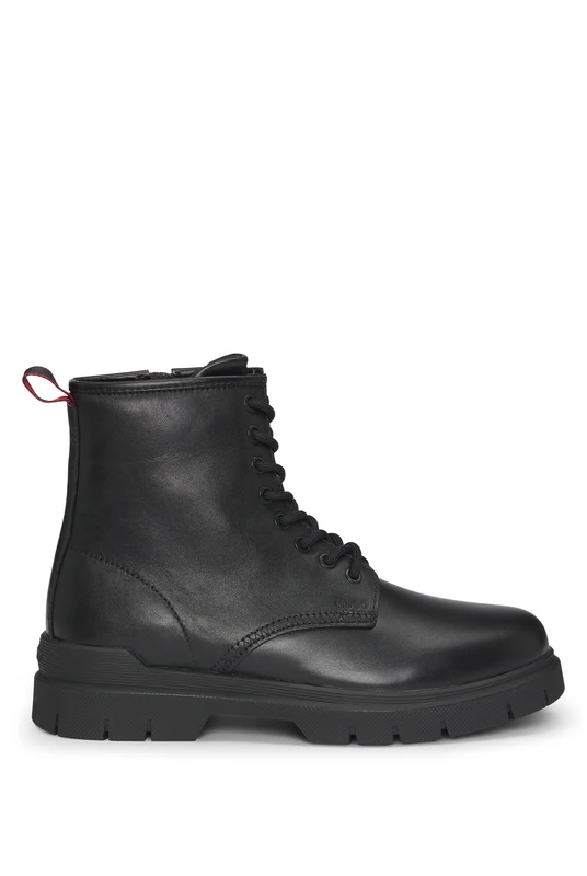 HUGO Mens Ryan halb Embossed-logo half boots in leather Size 6