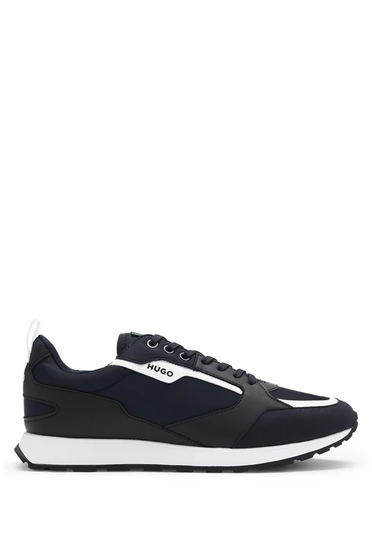 HUGO Mens Icelin Runn Branded-Accent Trainers in Mixed Materials Size 9 Dark Blue