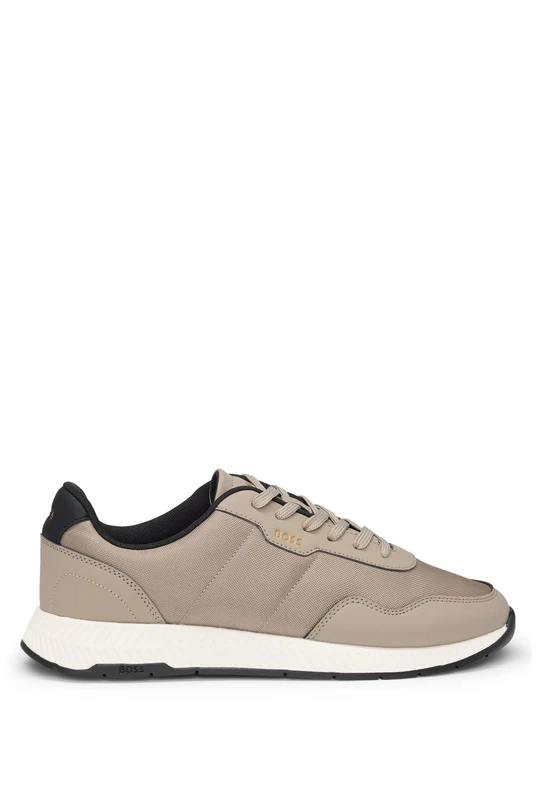BOSS Mens Titanium Runn TTNM EVO Textured-Sole Trainers in Mixed Materials Size 5 Dark Beige