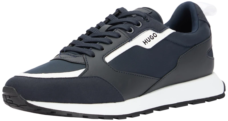 HUGO Mens Icelin Runn Branded-Accent Trainers in Mixed Materials Size 12 Dark Blue