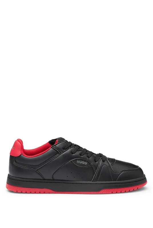 HUGO Mens Hadrian Tenn Signature-Outsole Trainers with Nubuck Effect Size 8 Black