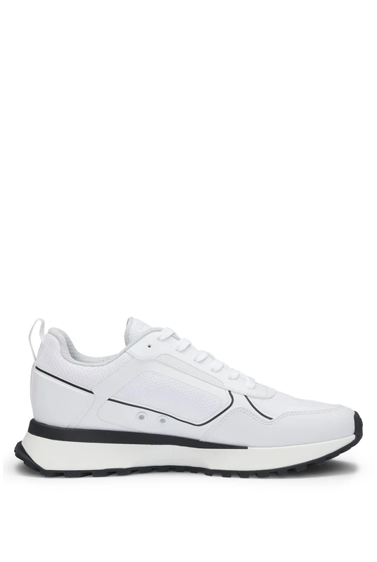 BOSS Mens Jonah Runn Mixed-Material Trainers with Large Side-Panel Logo Size 6