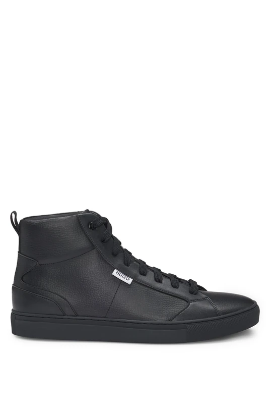 HUGO Mens Morrie Hito High-top Trainers in Grained Faux Leather Size 5 Black