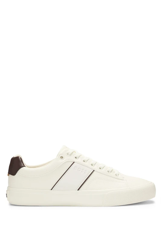 BOSS Mens Aiden Tenn Faux-Leather Trainers with Grained and Plain Textures Size 7