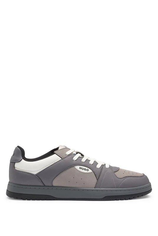 HUGO Mens Hadrian Tenn Mixed-Material Trainers with Nubuck-Effect Trims Size 9 Grey