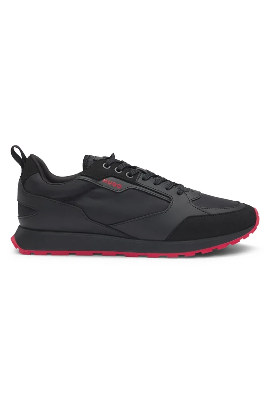 HUGO Mens Icelin Runn Branded-Accent Trainers in Mixed Materials Size 8 Black